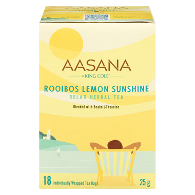 AASANA Rooibos Lemon Sunshine herbal tea, box of 18 tea bags